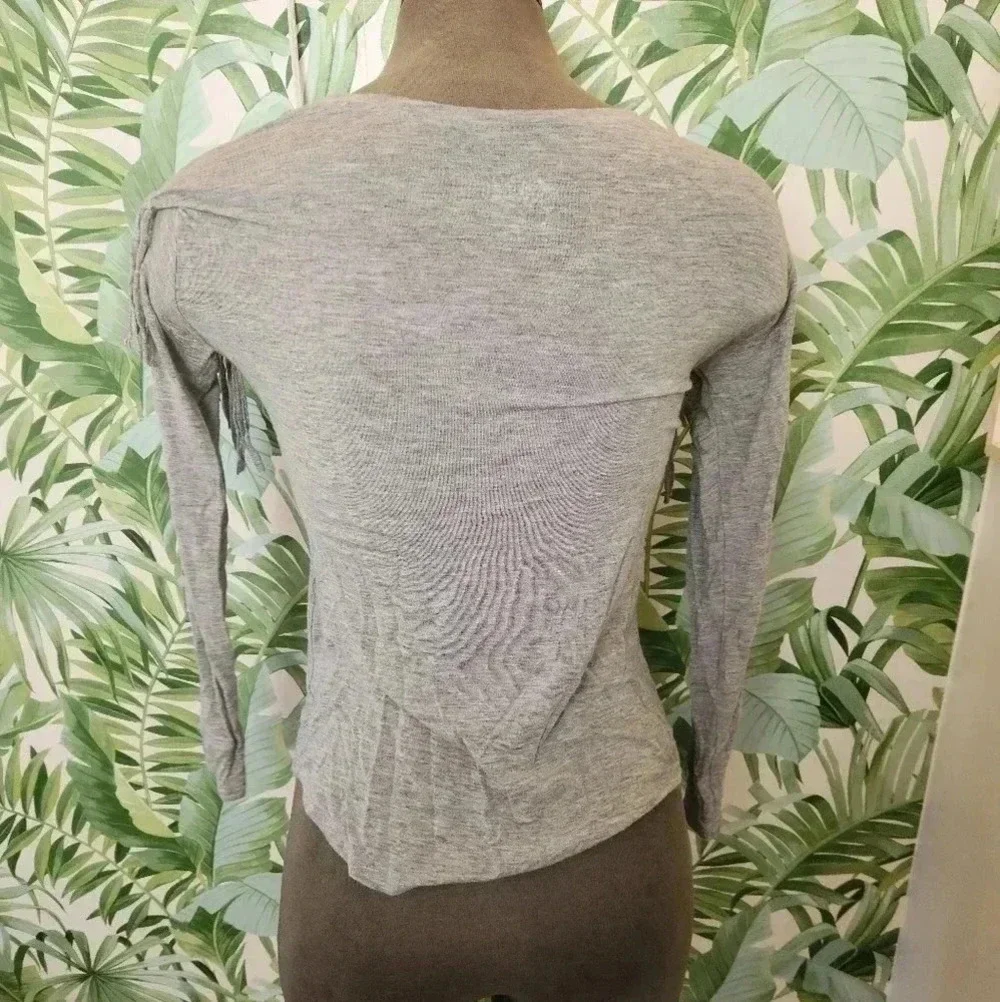 Girls Justice Gray Butterfly Long Sleeve T-shirt w/ Fringe